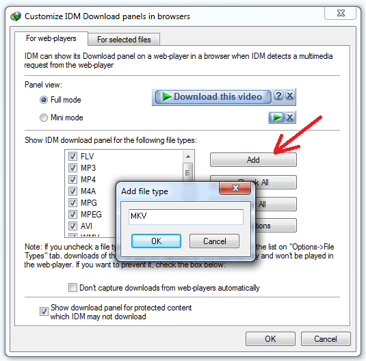 Add new file type for IDM video download panel